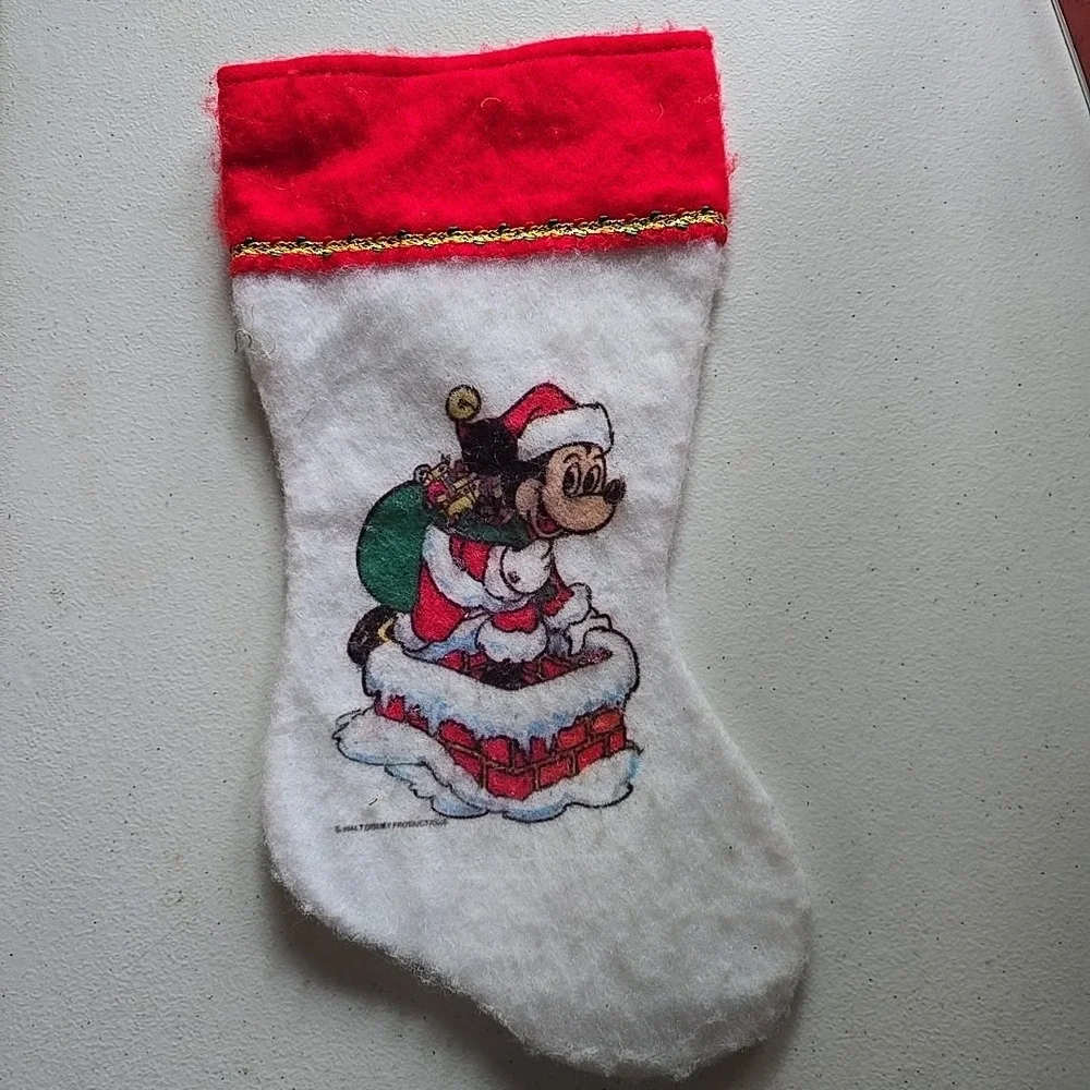 Vintage Walt Disney Christmas Stocking‎ Lot Felt Mickey Mouse Minnie Pink Red